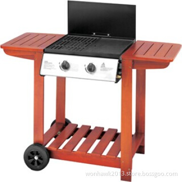 Wooden Gas BBQ Grill with 2 Burners